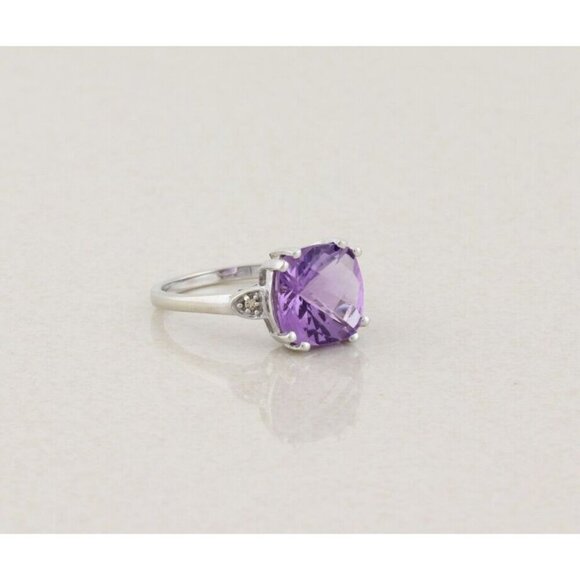 10k White Gold Natural Amethyst and Diamond Ring Size 7 - Picture 4 of 9